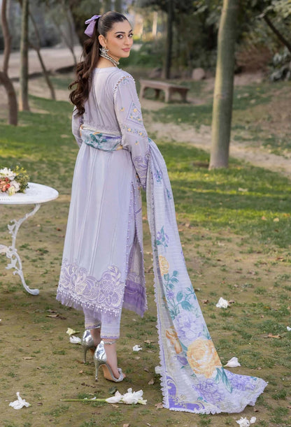 Pakistani Adan's Libas Gull Rukh Lawn Embroidered Unstitched Three Piece - Wisteria
