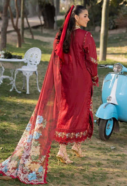 Pakistani Adan's Libas Gull Rukh Lawn Embroidered Unstitched Three Piece - Merlot