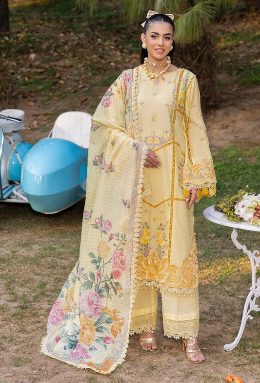 Pakistani Adan's Libas Gull Rukh Lawn Embroidered Unstitched Three Piece - Pavlova