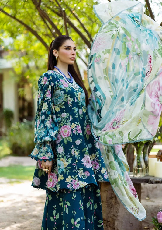 Pakistani Elaf Printed Unstitched Lawn Three Piece - Azure Fern