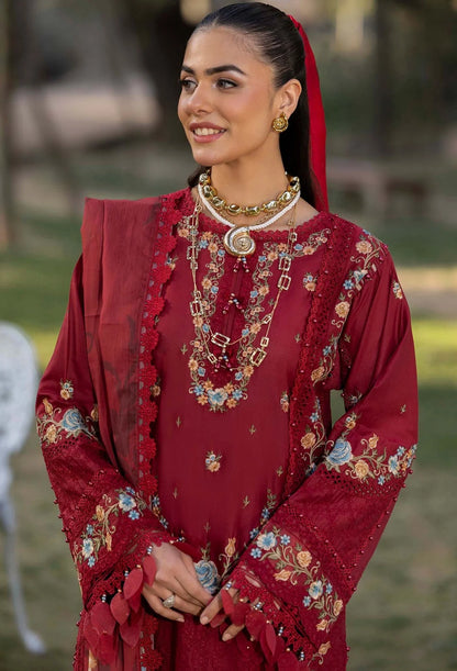 Pakistani Adan's Libas Gull Rukh Lawn Embroidered Unstitched Three Piece - Merlot