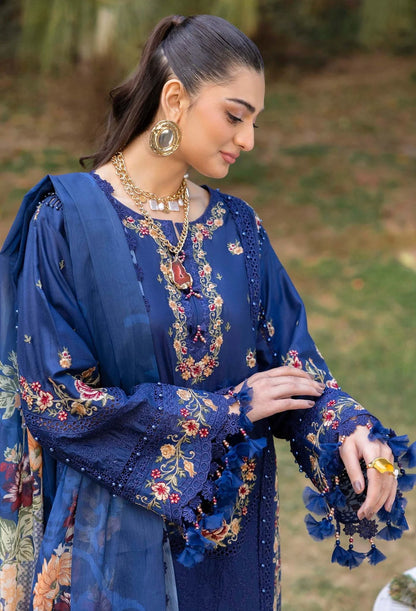 Pakistani Adan's Libas Gull Rukh Lawn Embroidered Unstitched Three Piece - Chambray