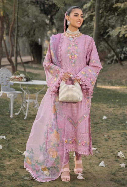 Pakistani Adan's Libas Gull Rukh Lawn Embroidered Unstitched Three Piece - Thistle