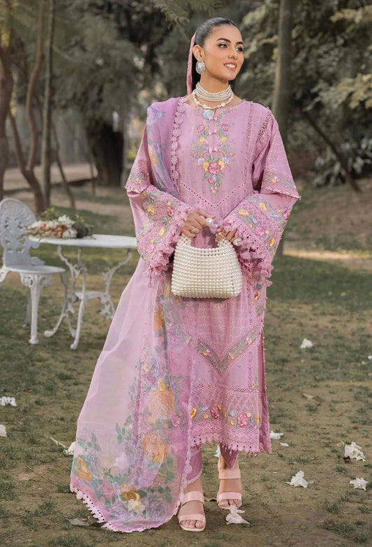 Pakistani Adan's Libas Gull Rukh Lawn Embroidered Unstitched Three Piece - Thistle