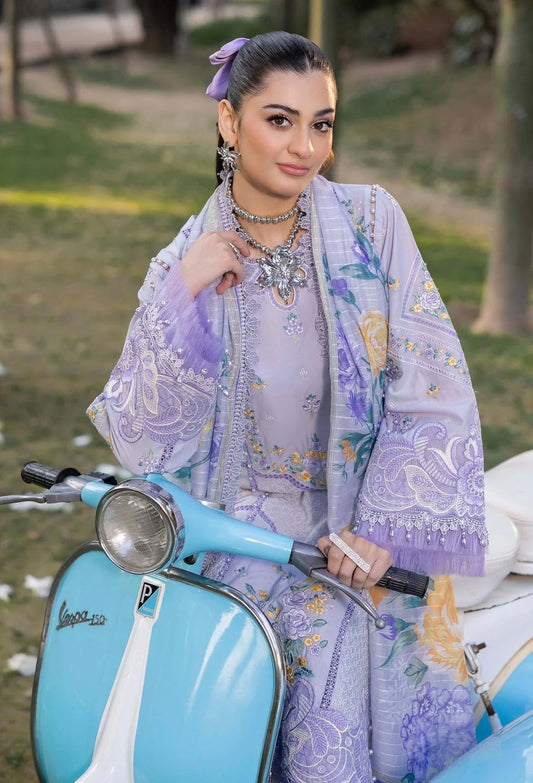 Pakistani Adan's Libas Gull Rukh Lawn Embroidered Unstitched Three Piece - Wisteria