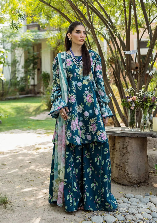 Pakistani Elaf Printed Unstitched Lawn Three Piece - Azure Fern