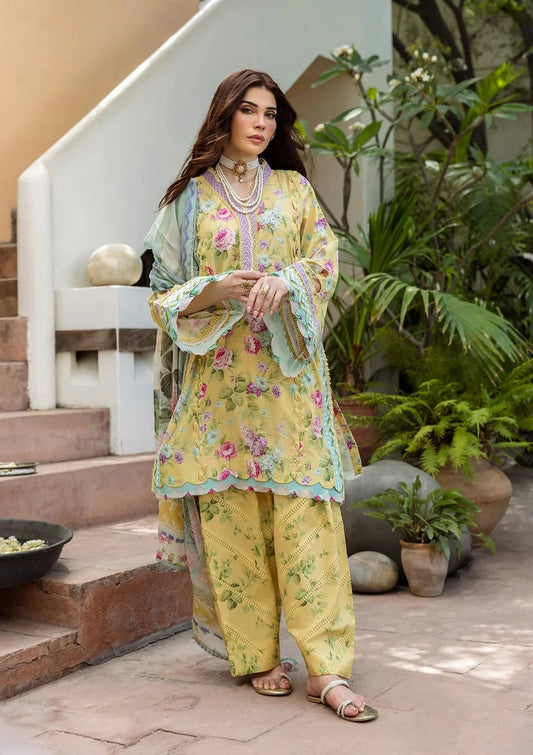 Pakistani Elaf Printed Unstitched Lawn Three Piece - Saffrose