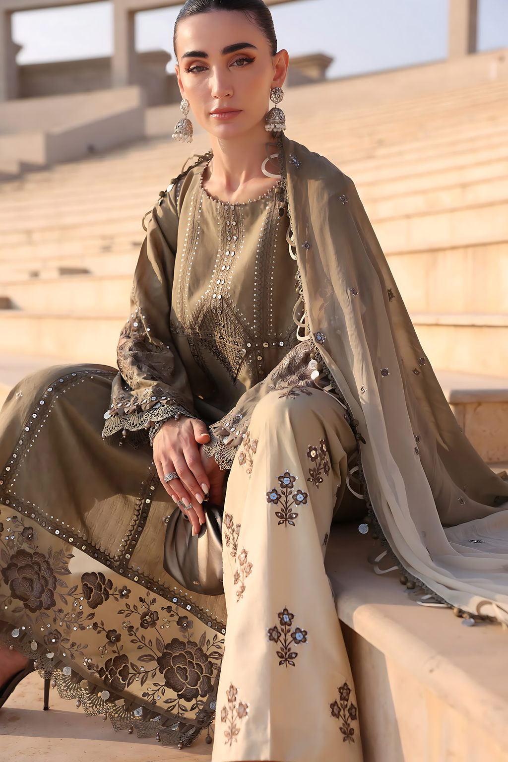 Pakistani Maria B Luxury Lawn Unstitched Three Piece - Old Copper