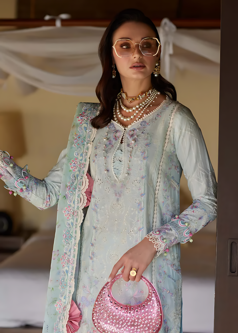 Pakistani Kanwal Malik Ariya Lawn Unstitched Three Piece - Sky Blue