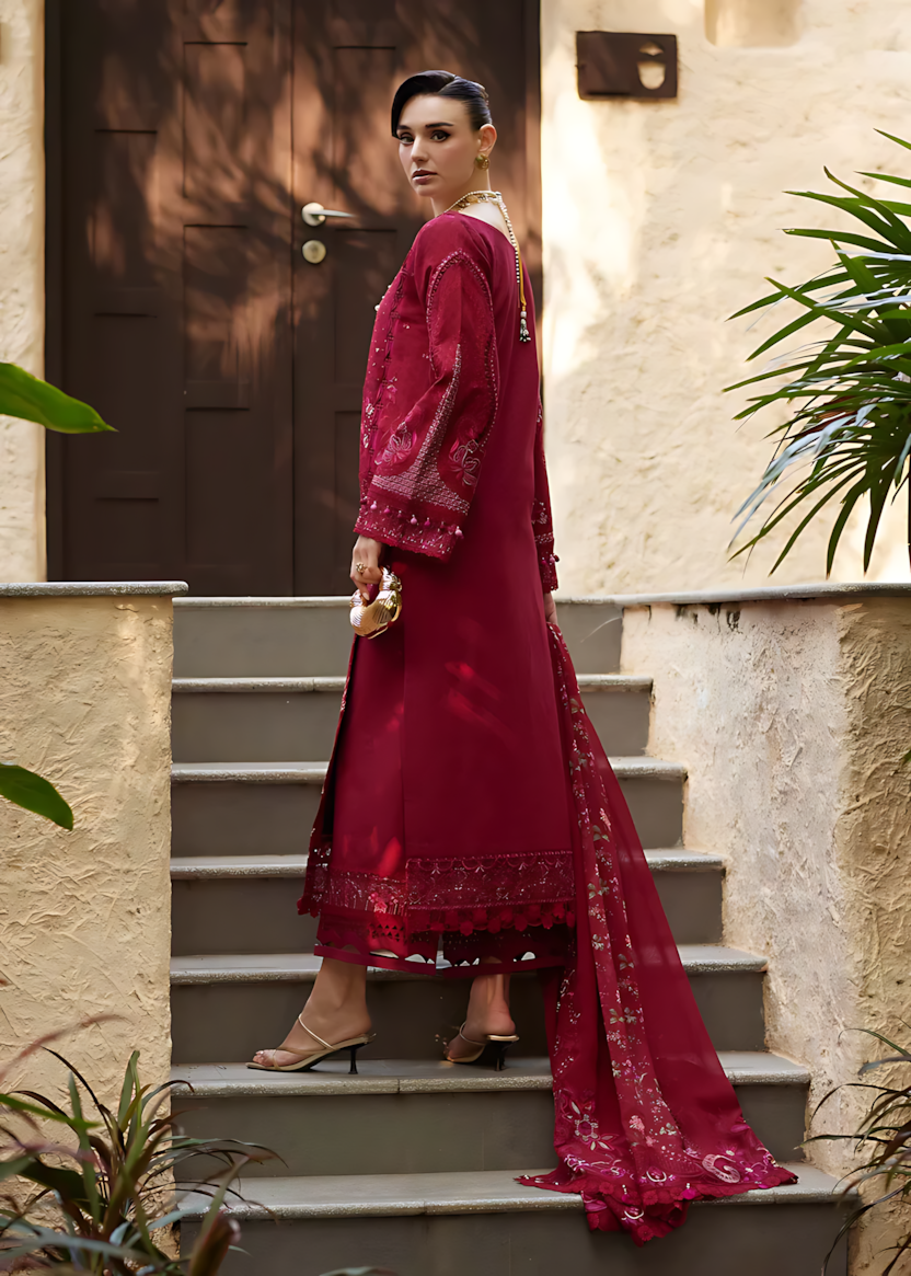 Pakistani Kanwal Malik Ariya Lawn Unstitched Three Piece - Maroon