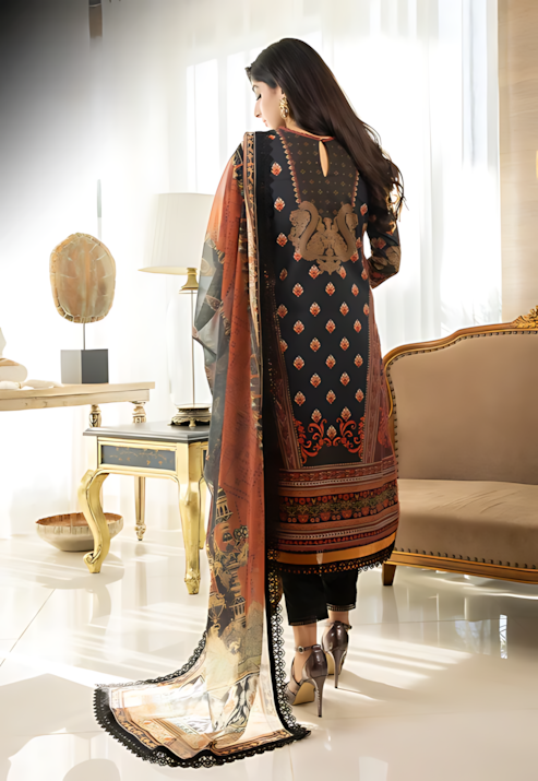 Pakistani Asim Jofa Unstitched Three Piece - Cocoa Bean