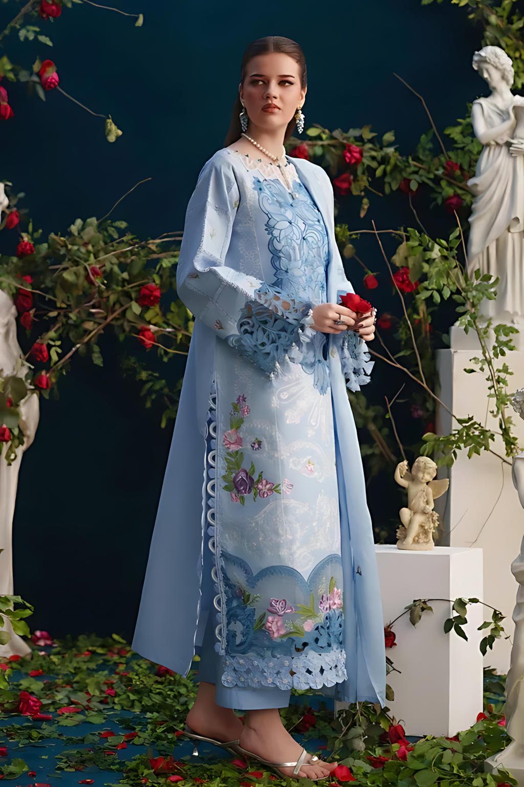 Pakistani Parishay Unstitched Lawn Three Piece - Blue Yonder