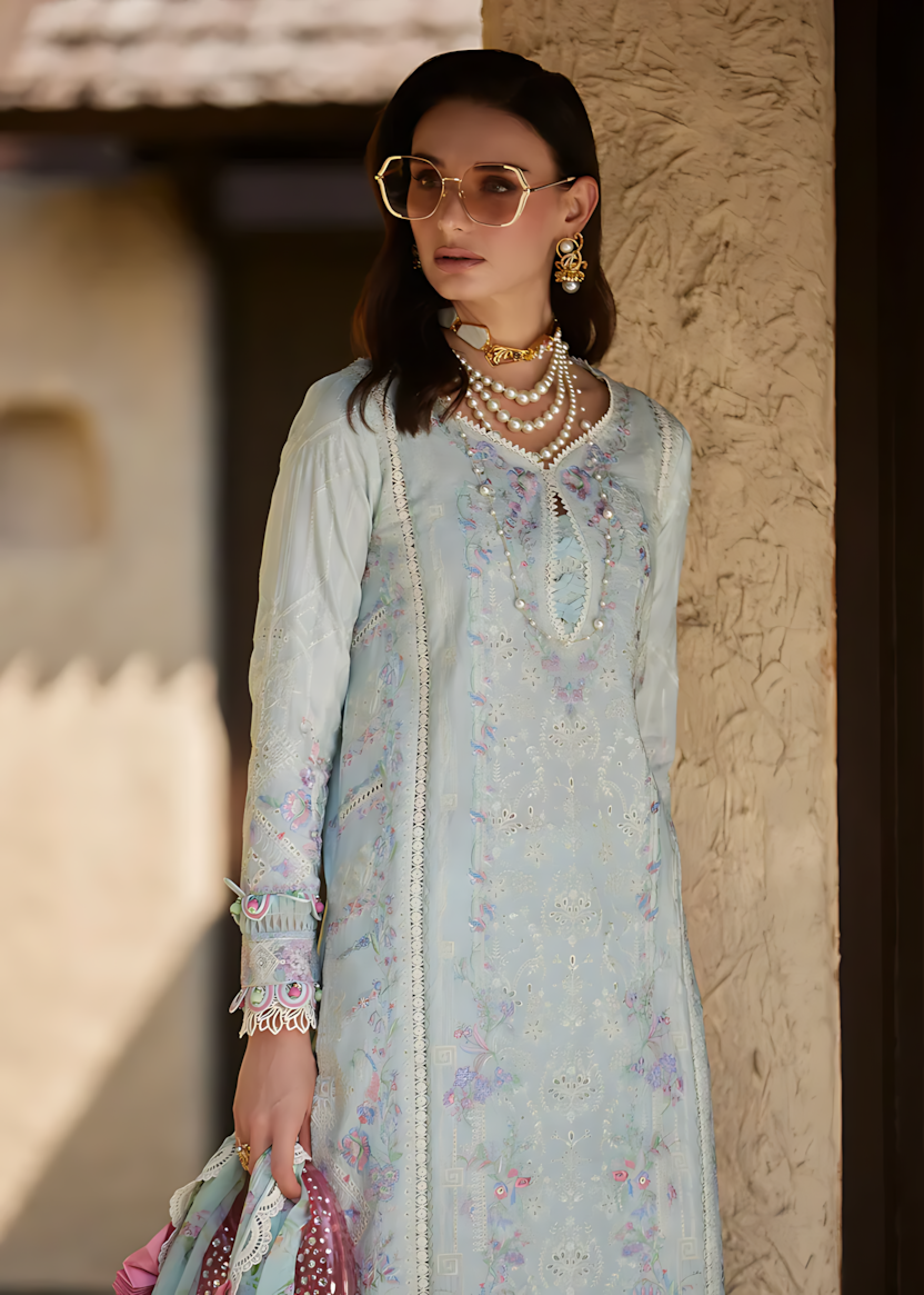 Pakistani Kanwal Malik Ariya Lawn Unstitched Three Piece - Sky Blue