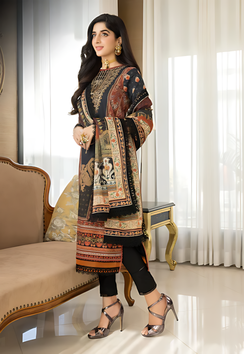 Pakistani Asim Jofa Unstitched Three Piece - Cocoa Bean