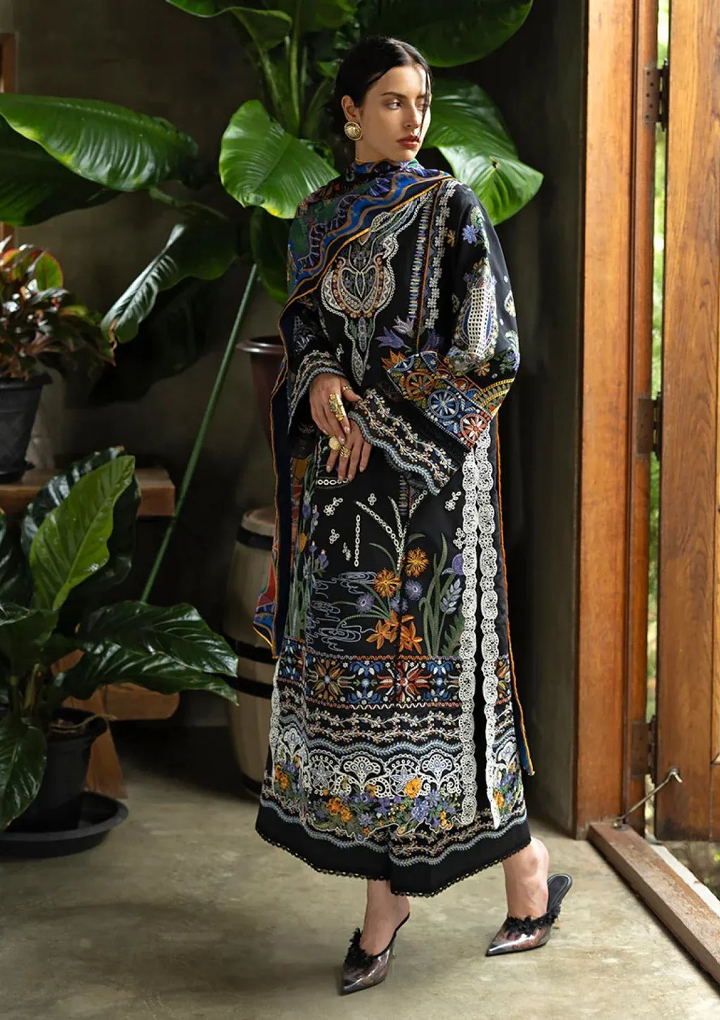 Pakistani Eastern Lawn Three Piece Suit - Black
