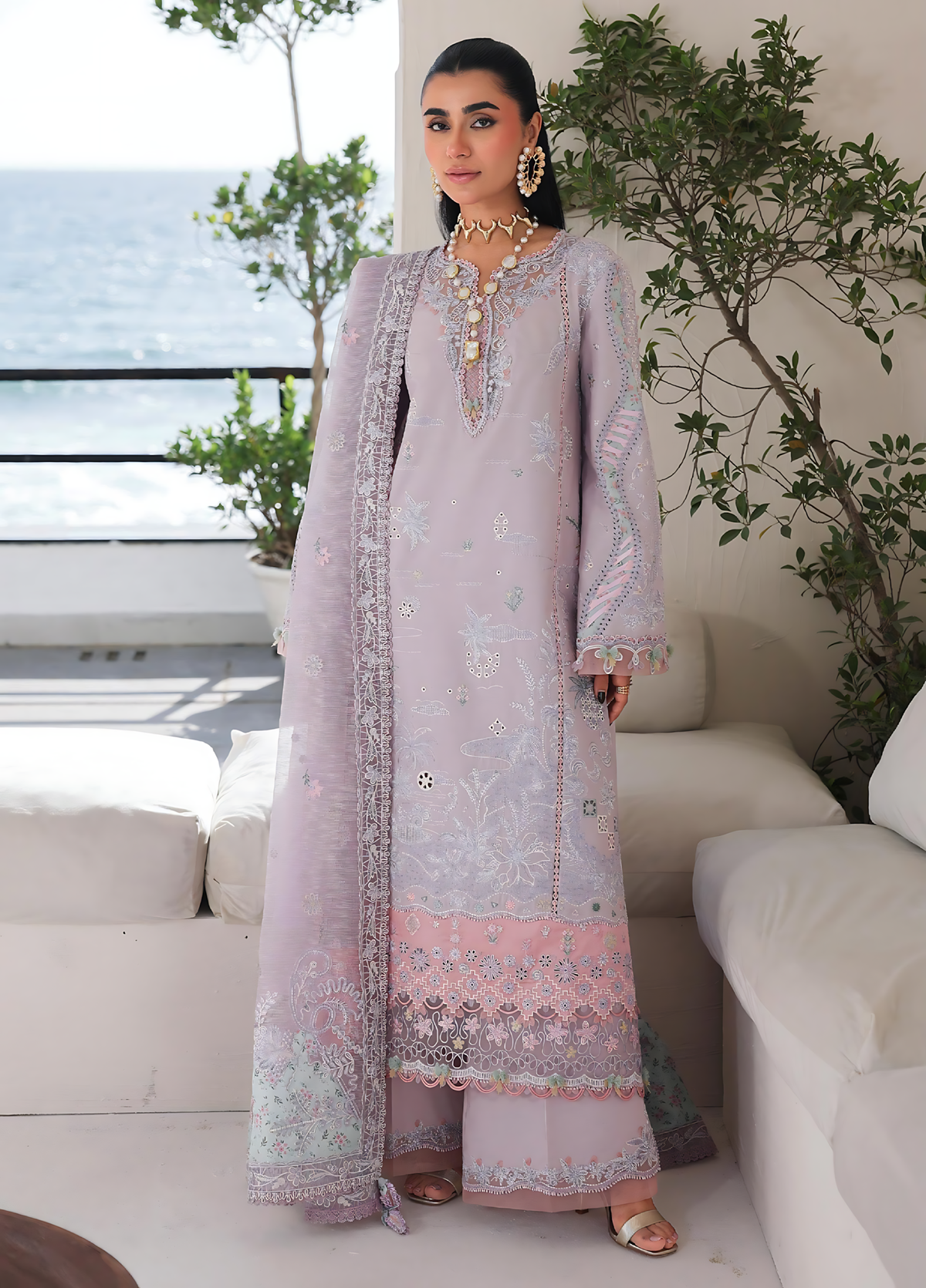 Pakistani Sahil by Qalamkar Lawn Unstitched Three Piece - Light Purple