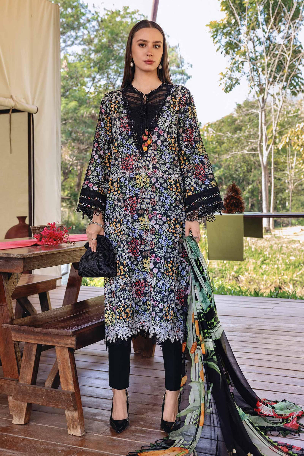 Pakistani M.Print by Maria B Lawn Unstitched Three Piece - Black