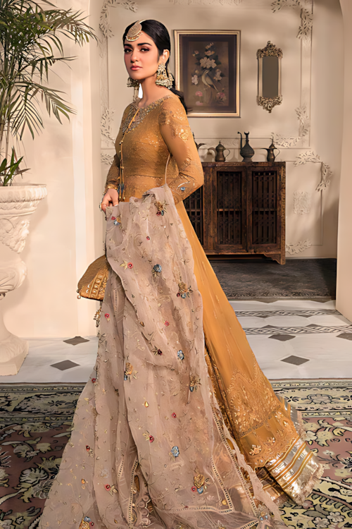 Pakistani Maria B Chiffon Unstitched Three Piece - Dull Orange