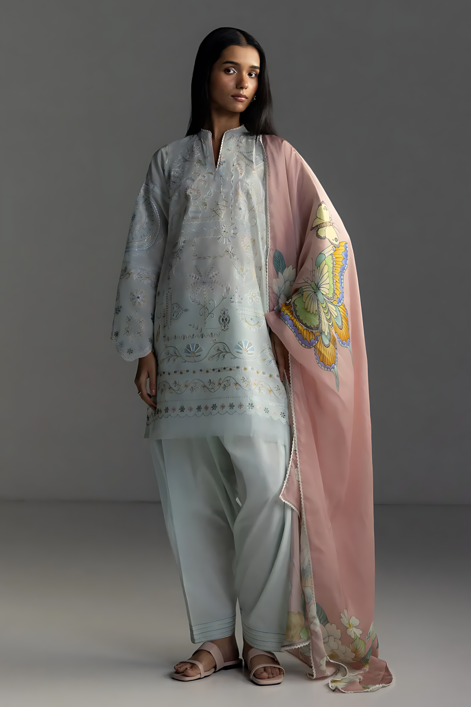 Pakistani Zara Shahjahan Coco Lawn Unstitched Three Piece - Sky Blue