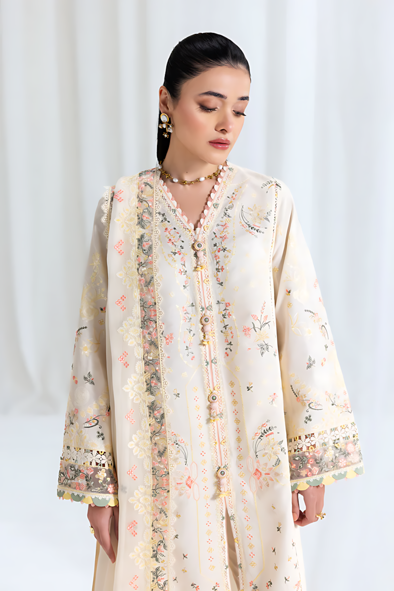 Pakistani Qalamkar Embroidered Lawn Unstitched Three Piece - Rina