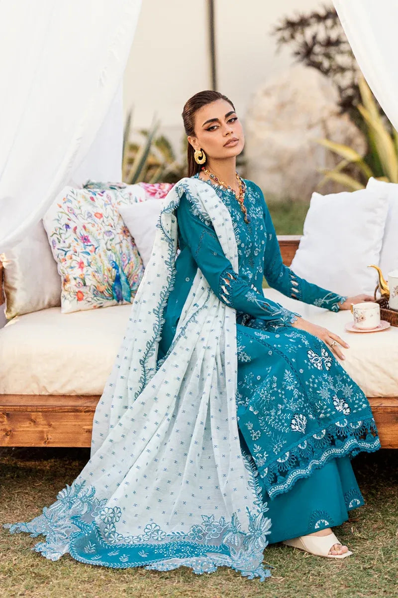 Pakistani Alyana Embroidered Unstitched Three Piece - Teal Blue