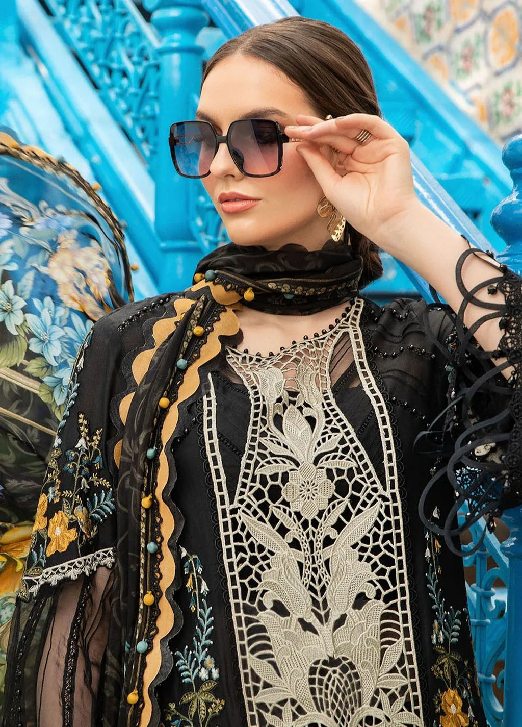 Pakistani Maria B Embroidered Lawn Unstitched Three Piece - Black