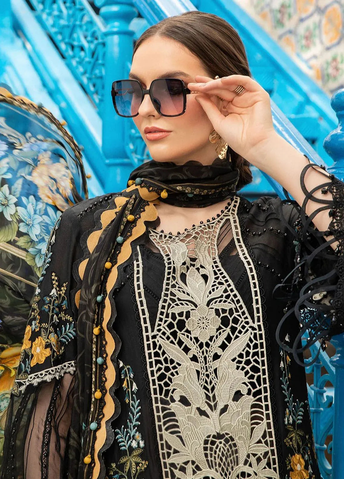 Pakistani Maria B Embroidered Lawn Unstitched Three Piece - Black