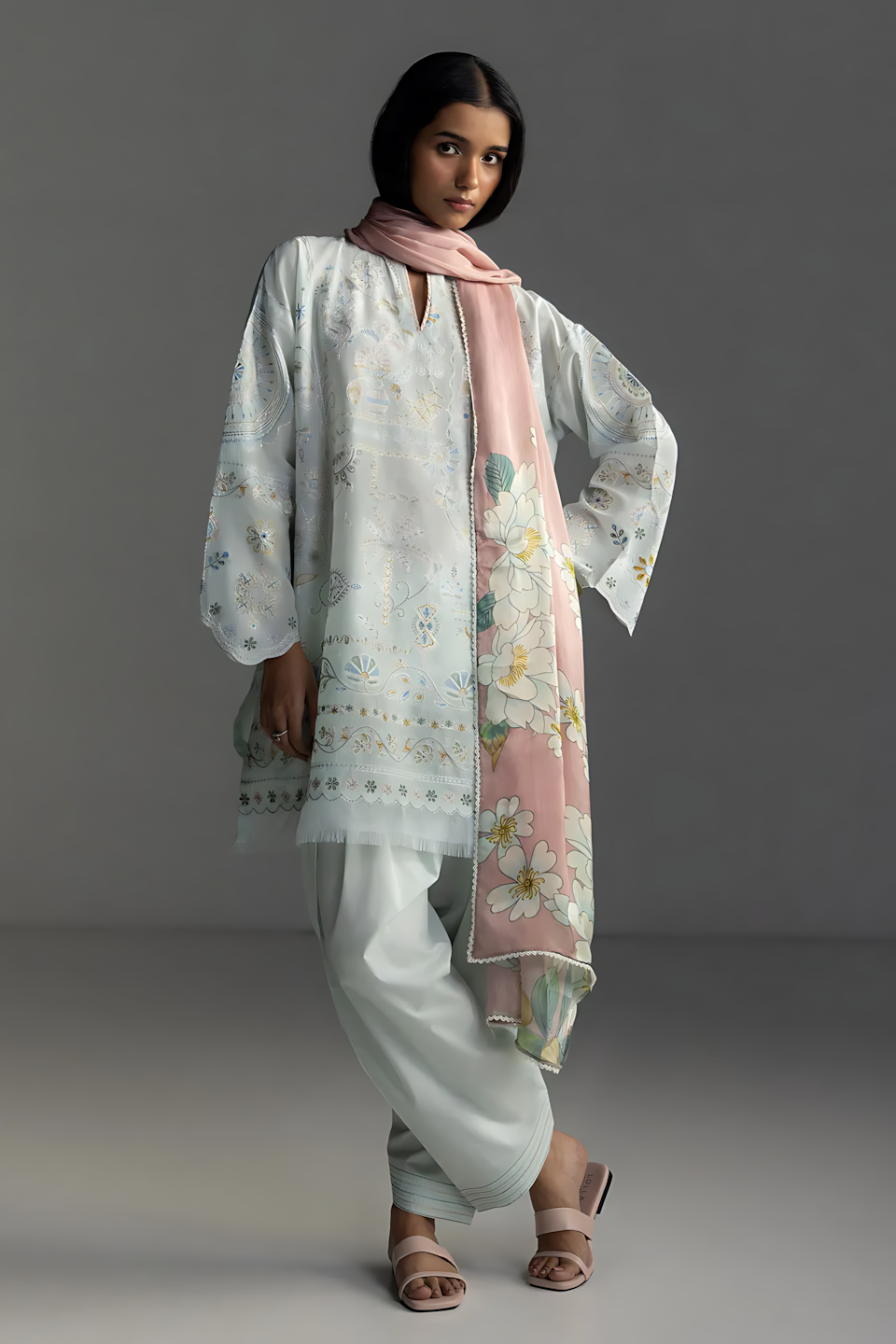 Pakistani Zara Shahjahan Coco Lawn Unstitched Three Piece - Sky Blue