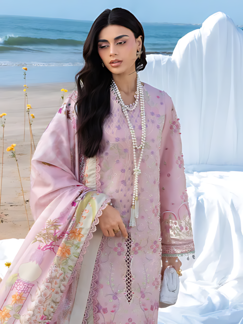Pakistani Mahnur Sirene Lawn Unstitched Three Piece - Light Pink