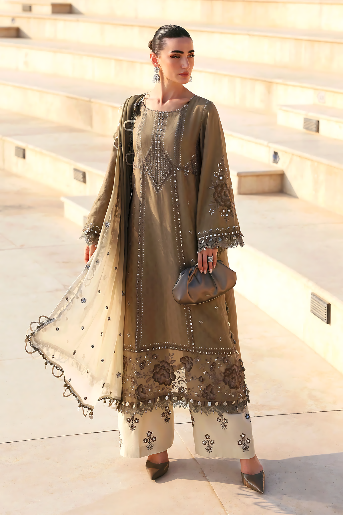 Pakistani Maria B Luxury Lawn Unstitched Three Piece - Old Copper