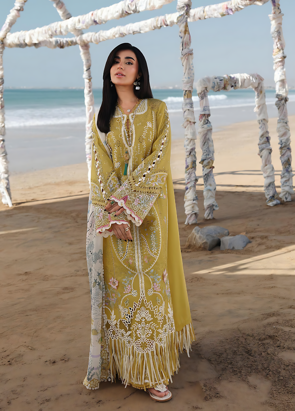 Pakistani Sahil by Qalamkar Lawn Unstitched Three Piece - Mustard