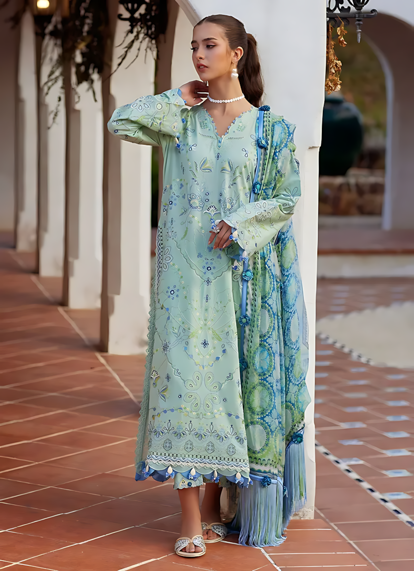 Pakistani Farah Talib Aziz Lawn Unstitched Three Piece - Teal Blue