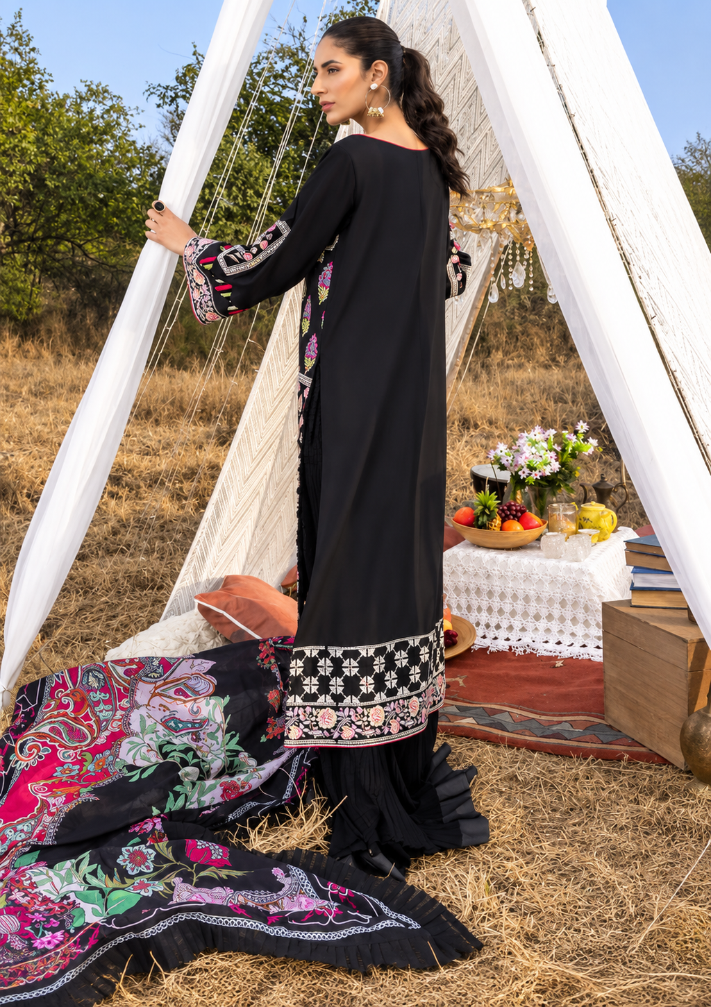 Pakistani Asifa & Nabeel Unstitched Three Piece - Black