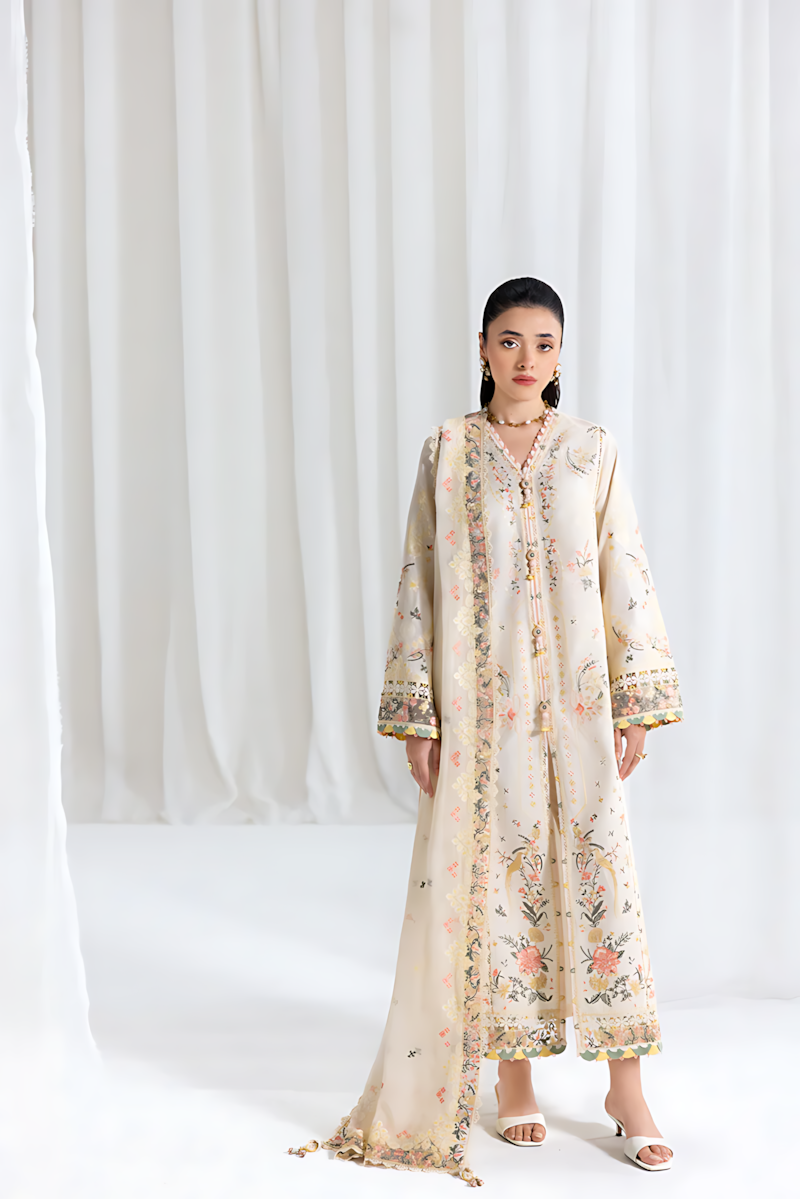 Pakistani Qalamkar Embroidered Lawn Unstitched Three Piece - Rina