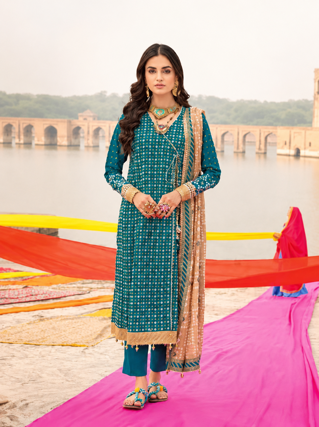 Pakistani GulAhmed Chunri Unstitched Lawn Three Piece - Deep Teal