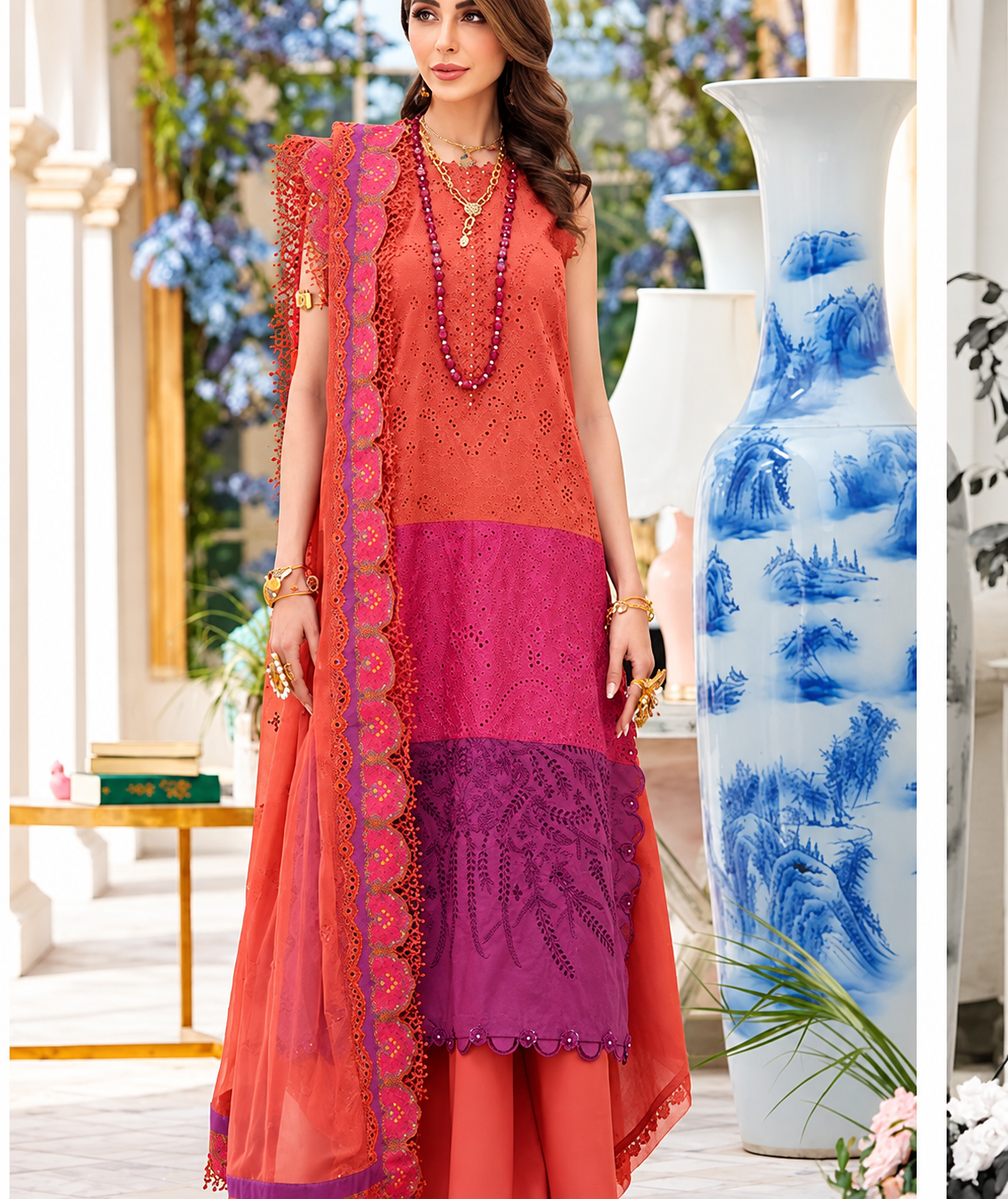 Pakistani Noor By Saadia Unstitched Three Piece - Multicolor