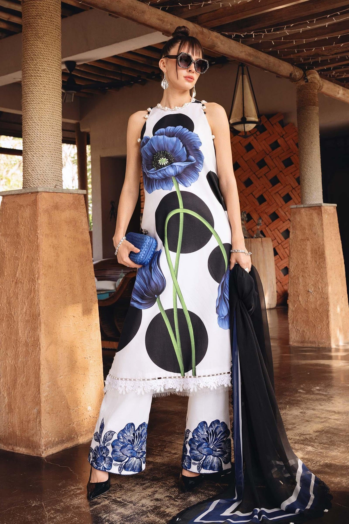 Pakistani M.Print by Maria B Lawn Unstitched Three Piece - White X Blue