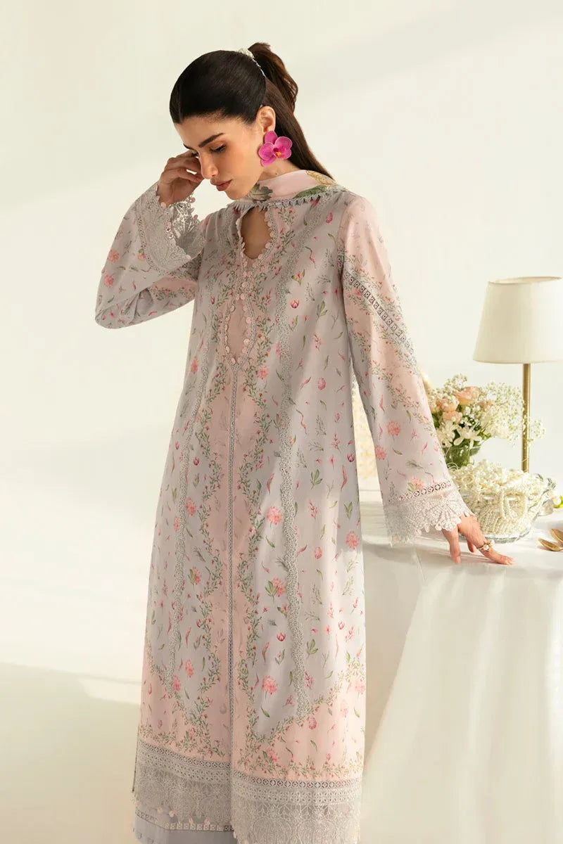 Pakistani Qalamkar QPrints Unstitched Printed Lawn Three Piece - Light Pink