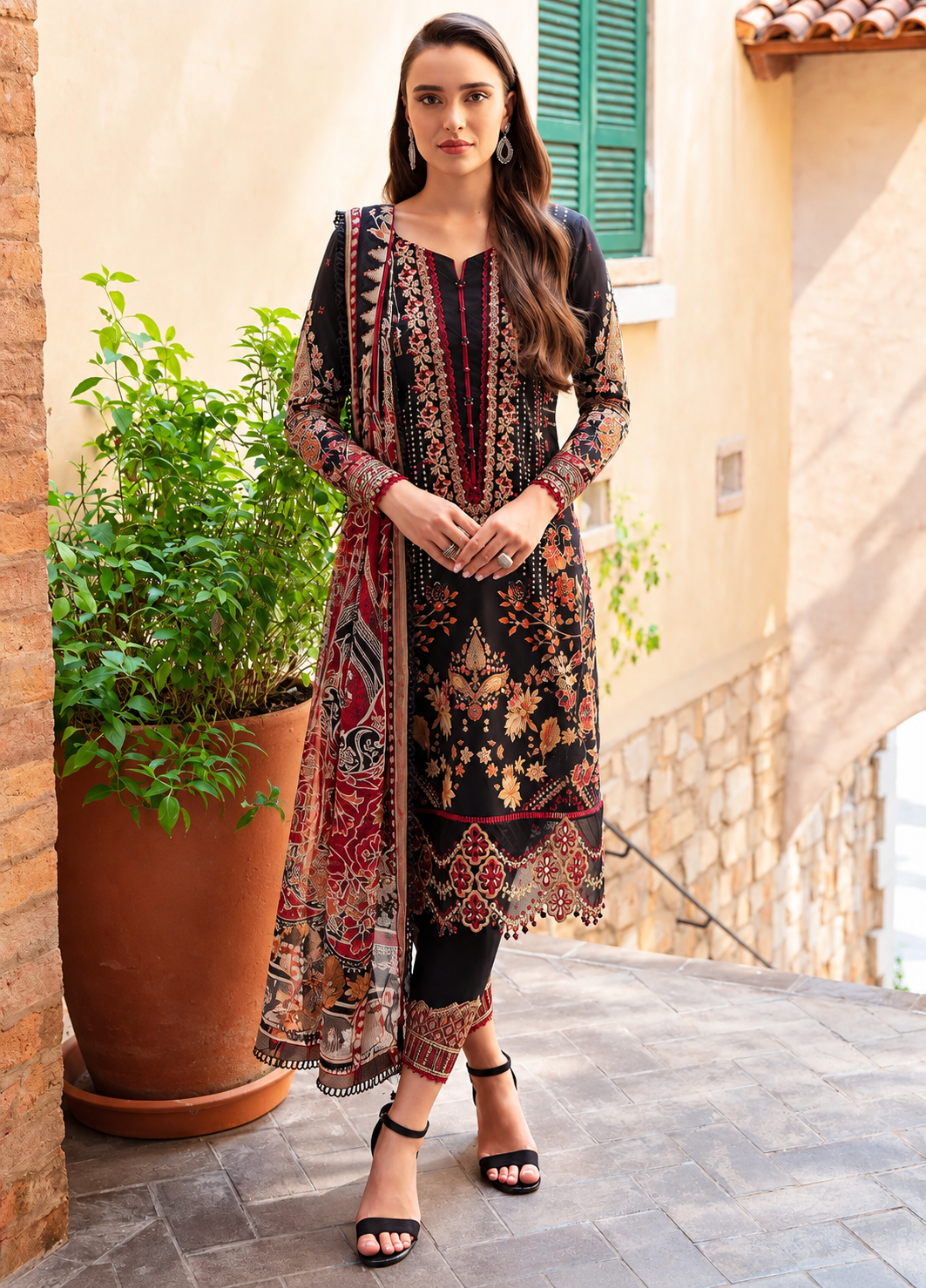Pakistani Embroidered Luxury Lawn Three Piece Suit