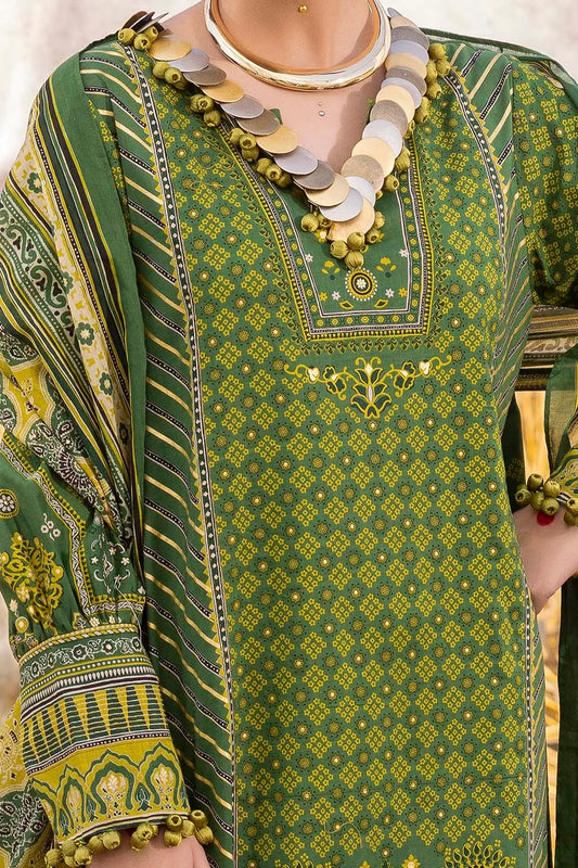 Pakistani Ajrak by Gul Ahmed Printed Unstitched Lawn Three Piece - Lunar Green