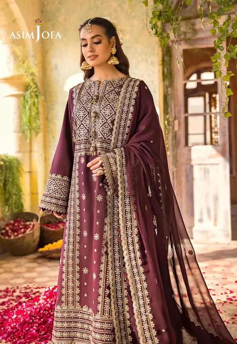 Pakistani Asim Jofa Embroidered Lawn Unstitched Three Piece - Lotus