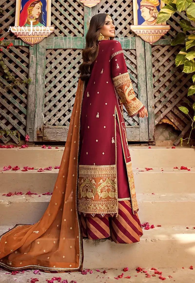 Pakistani Asim Jofa Embroidered Lawn Unstitched Three Piece - Paprika