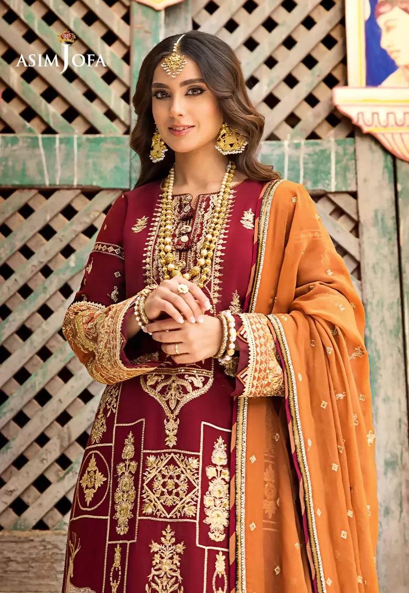 Pakistani Asim Jofa Embroidered Lawn Unstitched Three Piece - Paprika