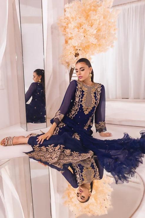 Pakistani Azure Luxe Embroidered Unstitched Chiffon Three Piece – Eden Dew