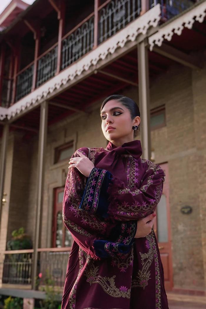 Pakistani MUSHQ Unstitched Embroidered Burgundy Three Piece