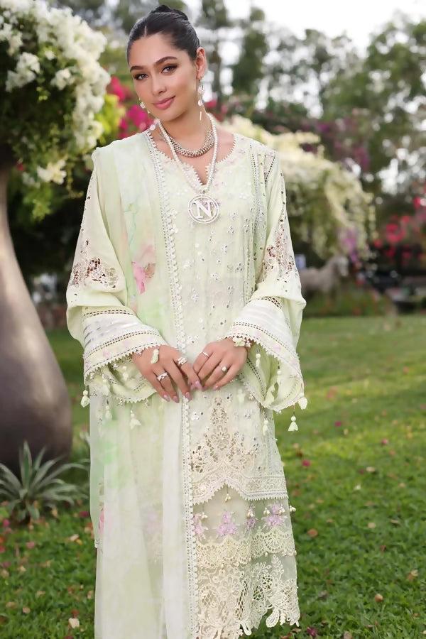 Pakistani Noor Mint Schifli Block Unstitched Three Piece