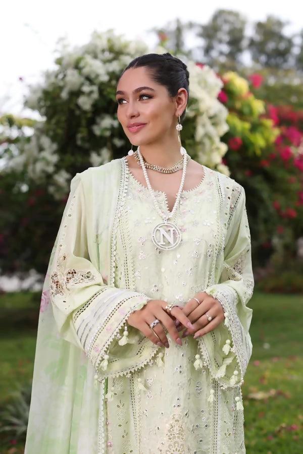 Pakistani Noor Mint Schifli Block Unstitched Three Piece