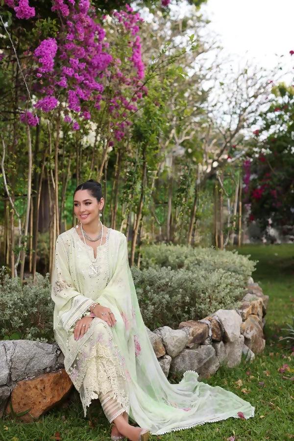 Pakistani Noor Mint Schifli Block Unstitched Three Piece