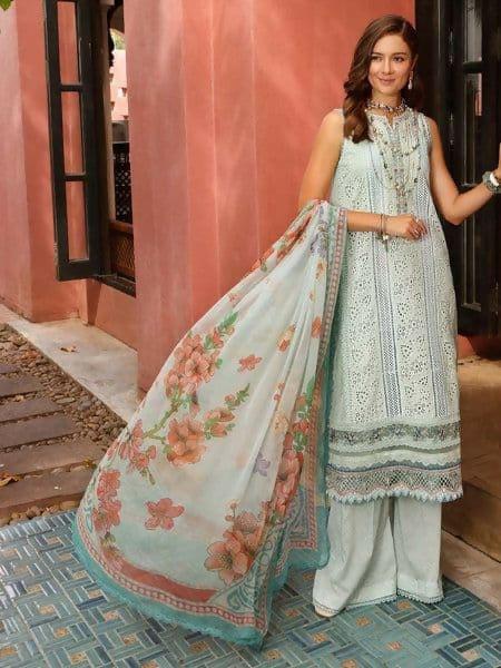 Pakistani Noor Unstitched Lawn Silver Chalice Three Piece