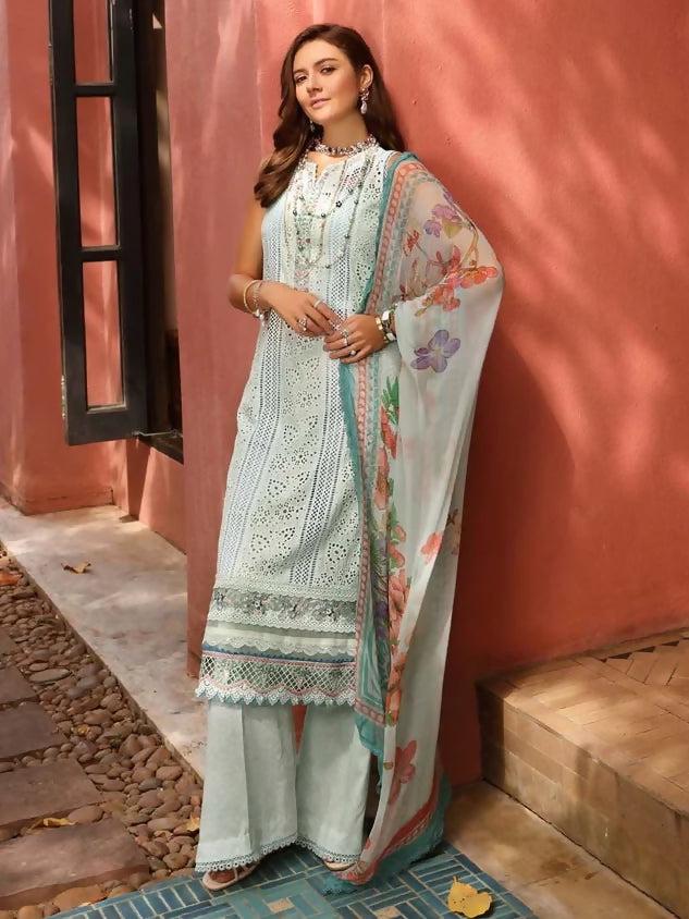 Pakistani Noor Unstitched Lawn Silver Chalice Three Piece
